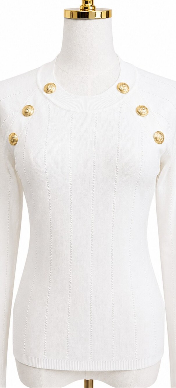 L’AGENCE White Gold Button Ribbed Knit Sweater Size M - Picture 2 of 5